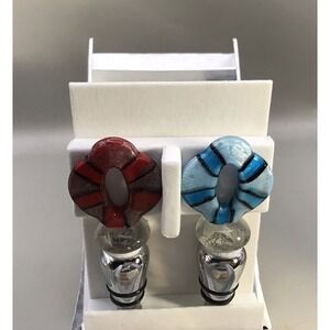Set Of 2 Glass And Metal Wine‎ Bottle Stoppers Wild Eye Designs New In Box